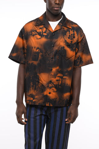 Camp Collar Nylon Shirt with Floral Pattern