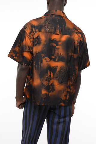 Camp Collar Nylon Shirt with Floral Pattern