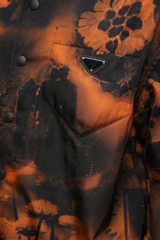 Camp Collar Nylon Shirt with Floral Pattern
