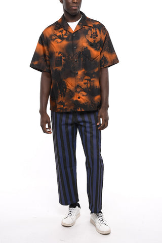 Camp Collar Nylon Shirt with Floral Pattern