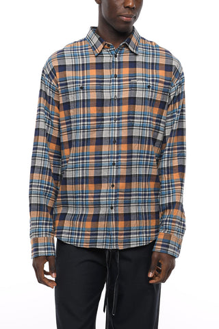 Fleeced-Cotton Plaid Check Shirt With Double Breast Pockets