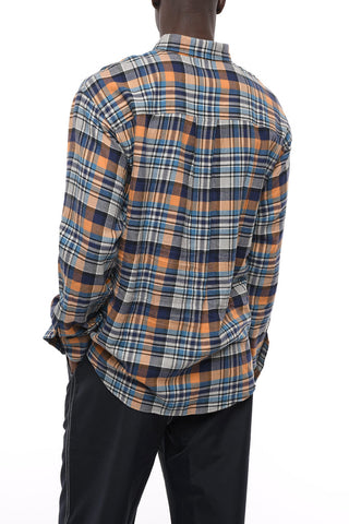 Fleeced-Cotton Plaid Check Shirt With Double Breast Pockets