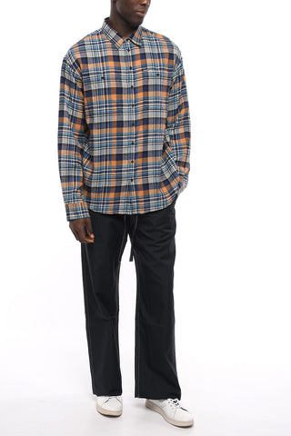 Fleeced-Cotton Plaid Check Shirt With Double Breast Pockets