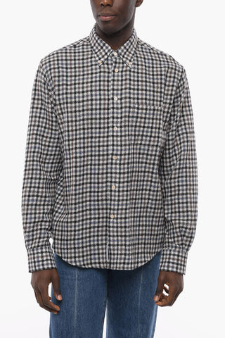 2-2 Gingham Cashmere Flannel Shirt with Button-down Collar