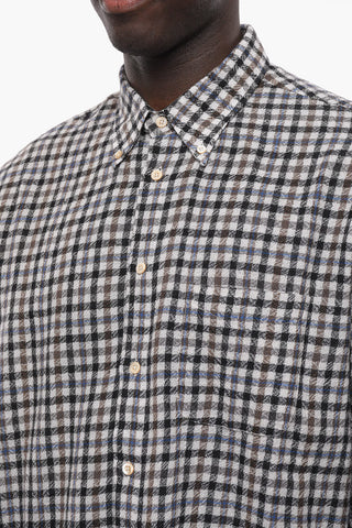 2-2 Gingham Cashmere Flannel Shirt with Button-down Collar
