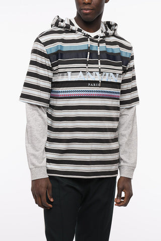 Striped Lightweight Hoodie with Embroidered Logo