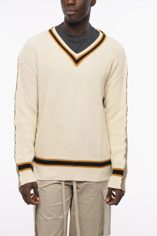 Two Tone Alpaca Blend V Neck Sweater