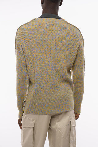 Maglia Bicolore in Misto Alpaca con Collo a V