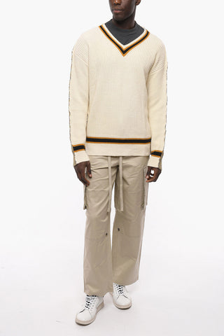 Maglia Bicolore in Misto Alpaca con Collo a V