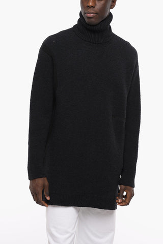 Pullover Oversized MICRO BUCLÈ in Misto Lana a Collo Alto