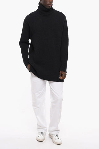Pullover Oversized MICRO BUCLÈ in Misto Lana a Collo Alto