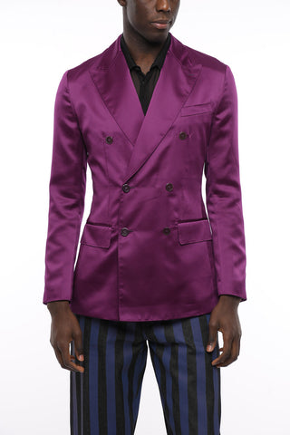 Double-breasted Satin Blazer with Peak Lapel