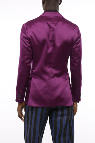 Double-breasted Satin Blazer with Peak Lapel