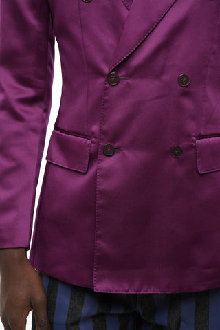 Double-breasted Satin Blazer with Peak Lapel