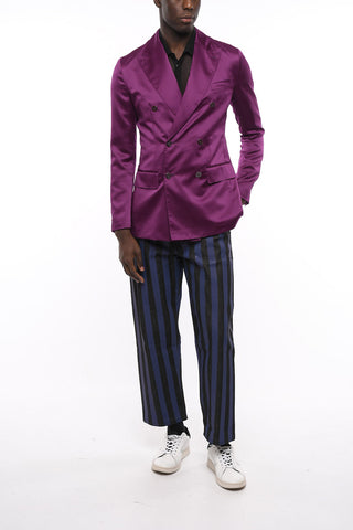 Double-breasted Satin Blazer with Peak Lapel