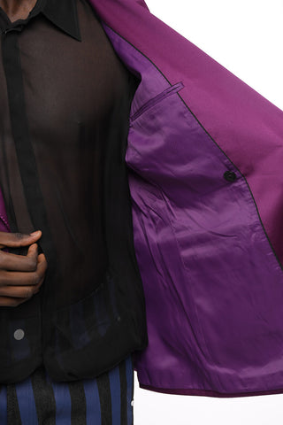 Double-breasted Satin Blazer with Peak Lapel