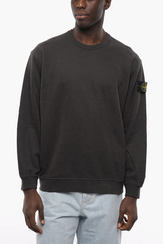 Fleeced-Cotton Crew-Neck Sweatshirt with Patch Logo on the Sleeve