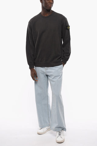 Fleeced-Cotton Crew-Neck Sweatshirt with Patch Logo on the Sleeve