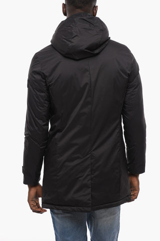 Solid Color Long Down Jacket with Zip Closure