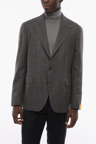 Blazer in Lana Semifoderato con Motivo Pied de Poule
