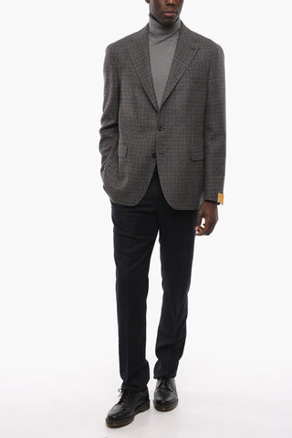 Blazer in Lana Semifoderato con Motivo Pied de Poule