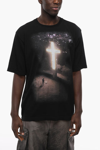 Cotton Crew-Neck T-shirt with Frontal Maxi Print