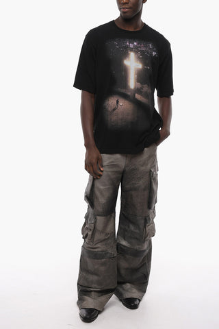 Cotton Crew-Neck T-shirt with Frontal Maxi Print