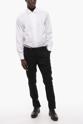 Wool-blend Skinny Trousers with Front Pleat