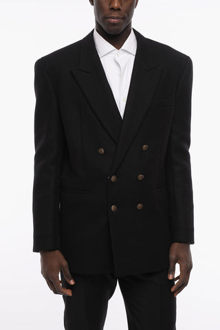 Camel Wool Double Breasted Blazer with Peak Lapel