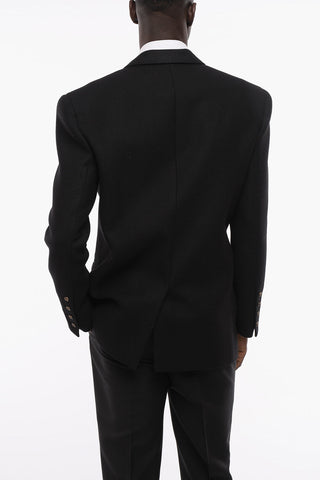 Camel Wool Double Breasted Blazer with Peak Lapel