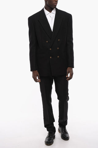 Camel Wool Double Breasted Blazer with Peak Lapel