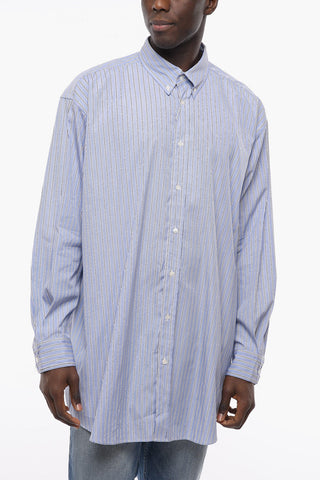 MM4 Button-down Cotton Oversized Shirt with Balanced Stripe Motif
