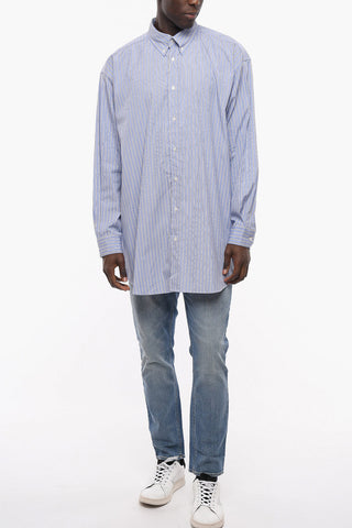 MM4 Button-down Cotton Oversized Shirt with Balanced Stripe Motif