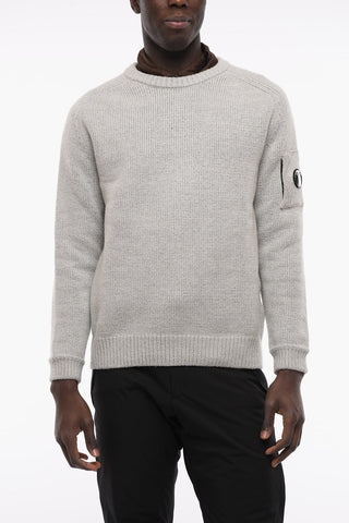 Cotton Blend Crew-neck Sweater with Sleeve Pocket