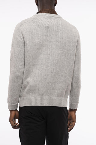 Cotton Blend Crew-neck Sweater with Sleeve Pocket