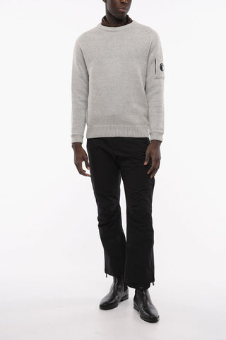 Cotton Blend Crew-neck Sweater with Sleeve Pocket
