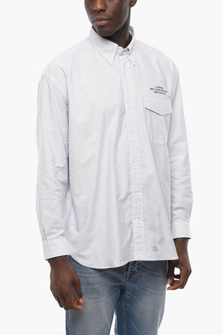 Striped Baggy Fit Shirt with Button-Down Collar and Breast Pocket