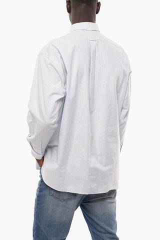 Striped Baggy Fit Shirt with Button-Down Collar and Breast Pocket