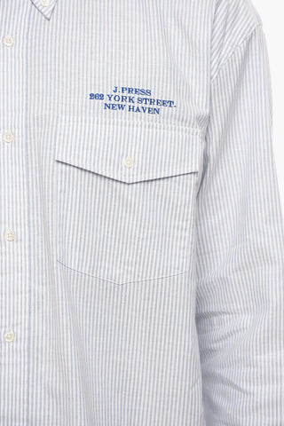 Striped Baggy Fit Shirt with Button-Down Collar and Breast Pocket