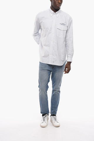 Striped Baggy Fit Shirt with Button-Down Collar and Breast Pocket