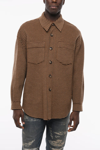 Pied de Poule Motif Wool Blend Overshirt