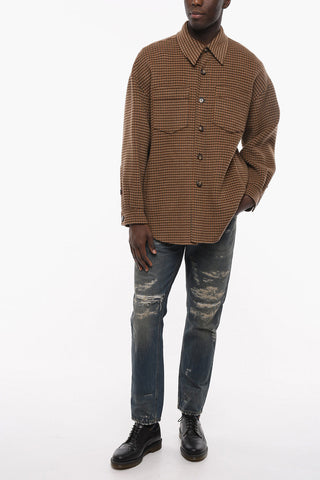 Pied de Poule Motif Wool Blend Overshirt