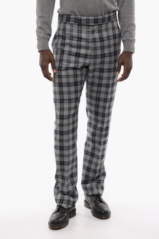 Backstrap Tartan Wool Slim Fit Pants