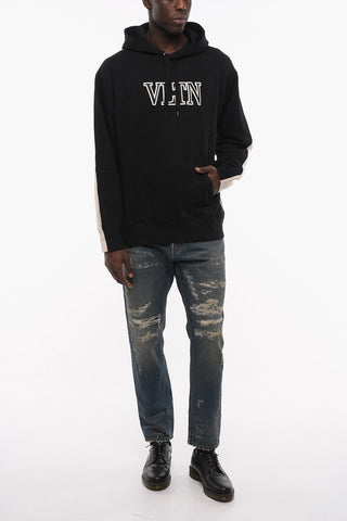 Two-tone Fleece Cotton Hoodie with Embroidered Logo