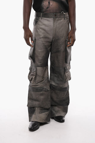 Wide Leg Degradè Leather Cargo Pants