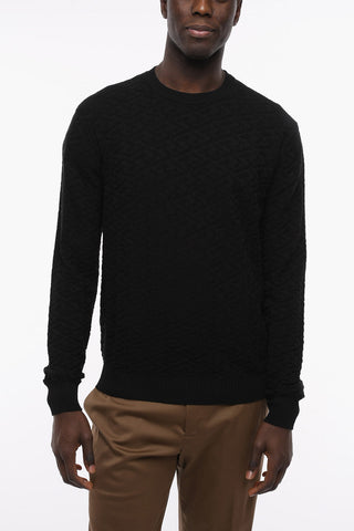 Cotton-blend Crewneck Sweater with Jacquard GREQUE Motif