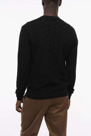 Cotton-blend Crewneck Sweater with Jacquard GREQUE Motif