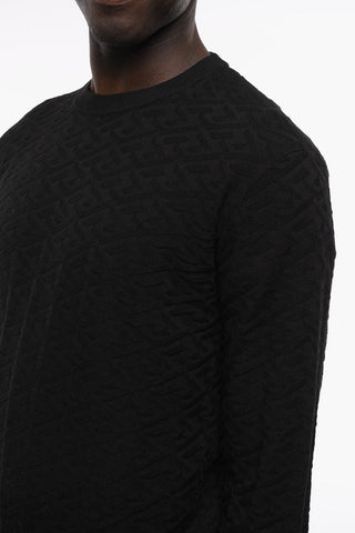 Cotton-blend Crewneck Sweater with Jacquard GREQUE Motif