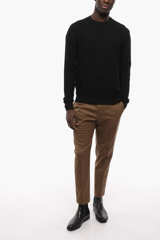 Cotton-blend Crewneck Sweater with Jacquard GREQUE Motif
