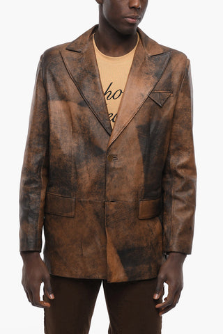 leather no vent peak lapel 2-button blazer